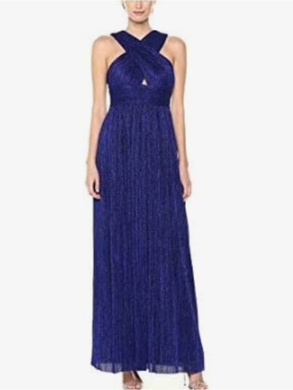 NICOLE MILLER Metallic Cobalt Blue Halter Maxi Dress size 6 (NWT)